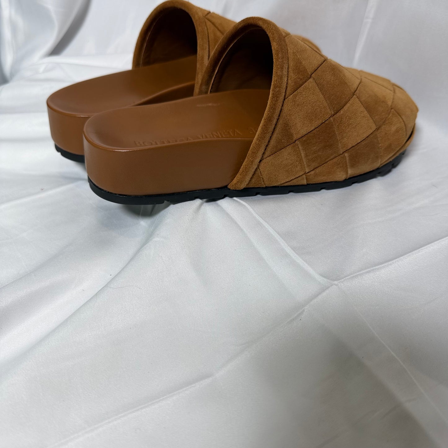Bottega Veneta Tan Suede Woven Slide Mules Size 36