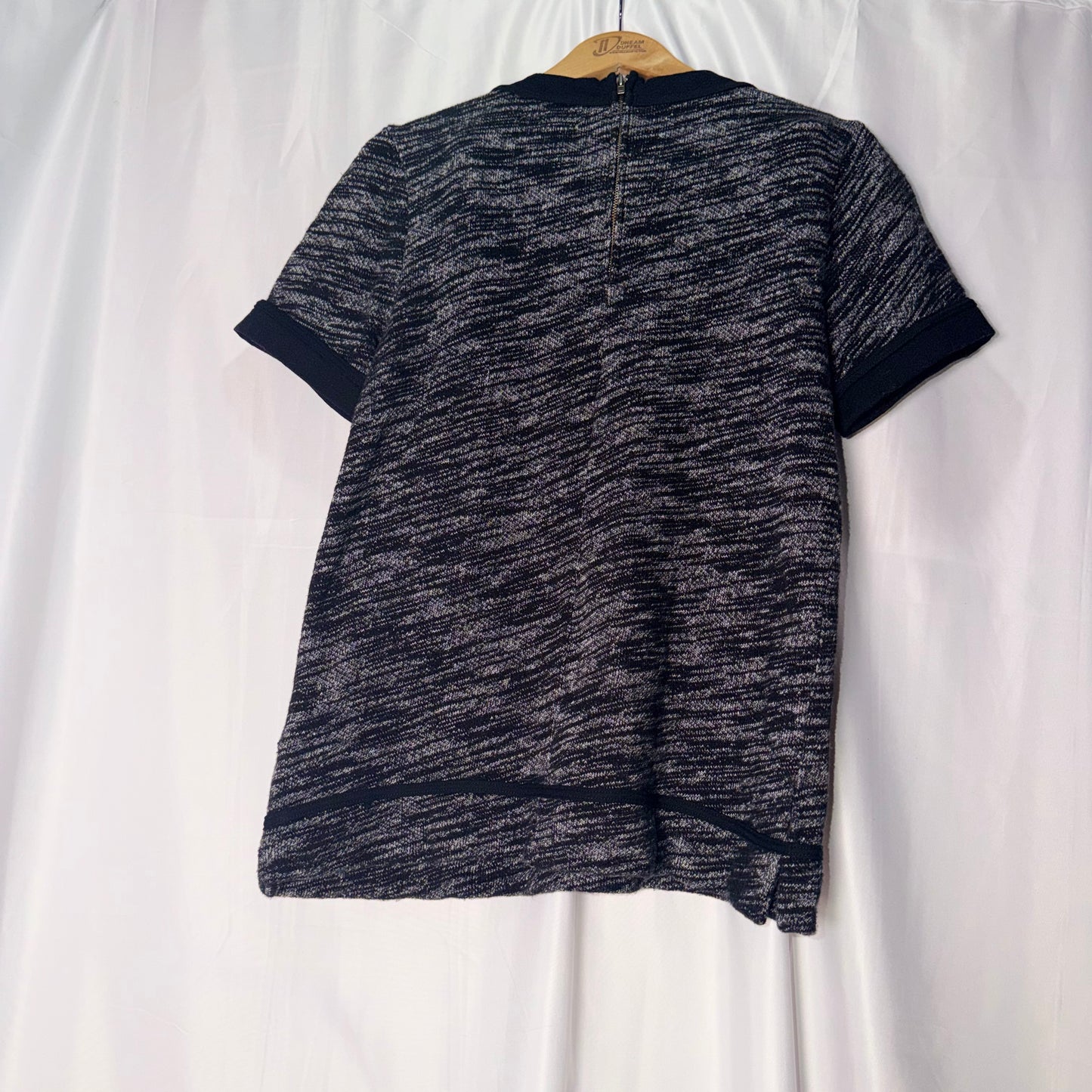 Madewell Grey and Black Rhinestones Neckline Top