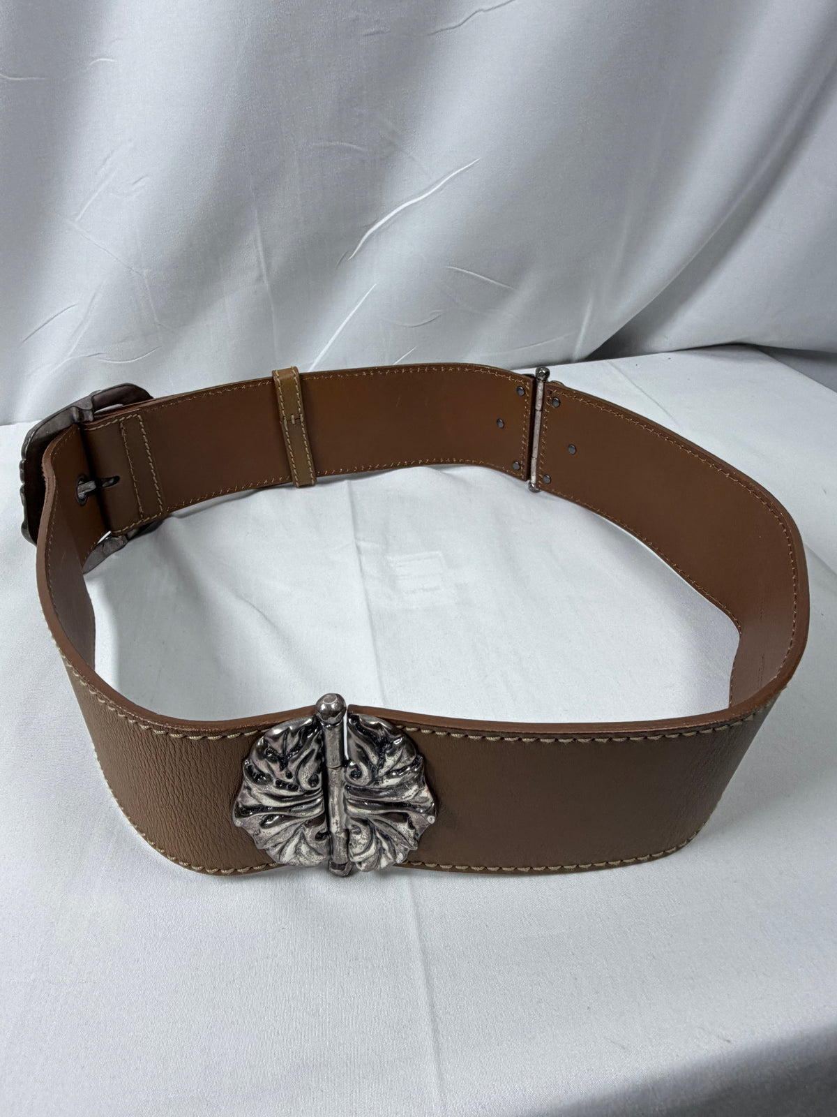 Bottega Veneta Brown Leather Belt with Silver Buckle