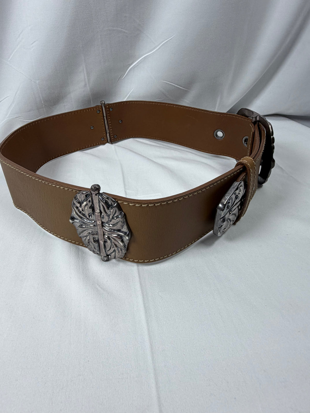 Bottega Veneta Brown Leather Belt with Silver Buckle