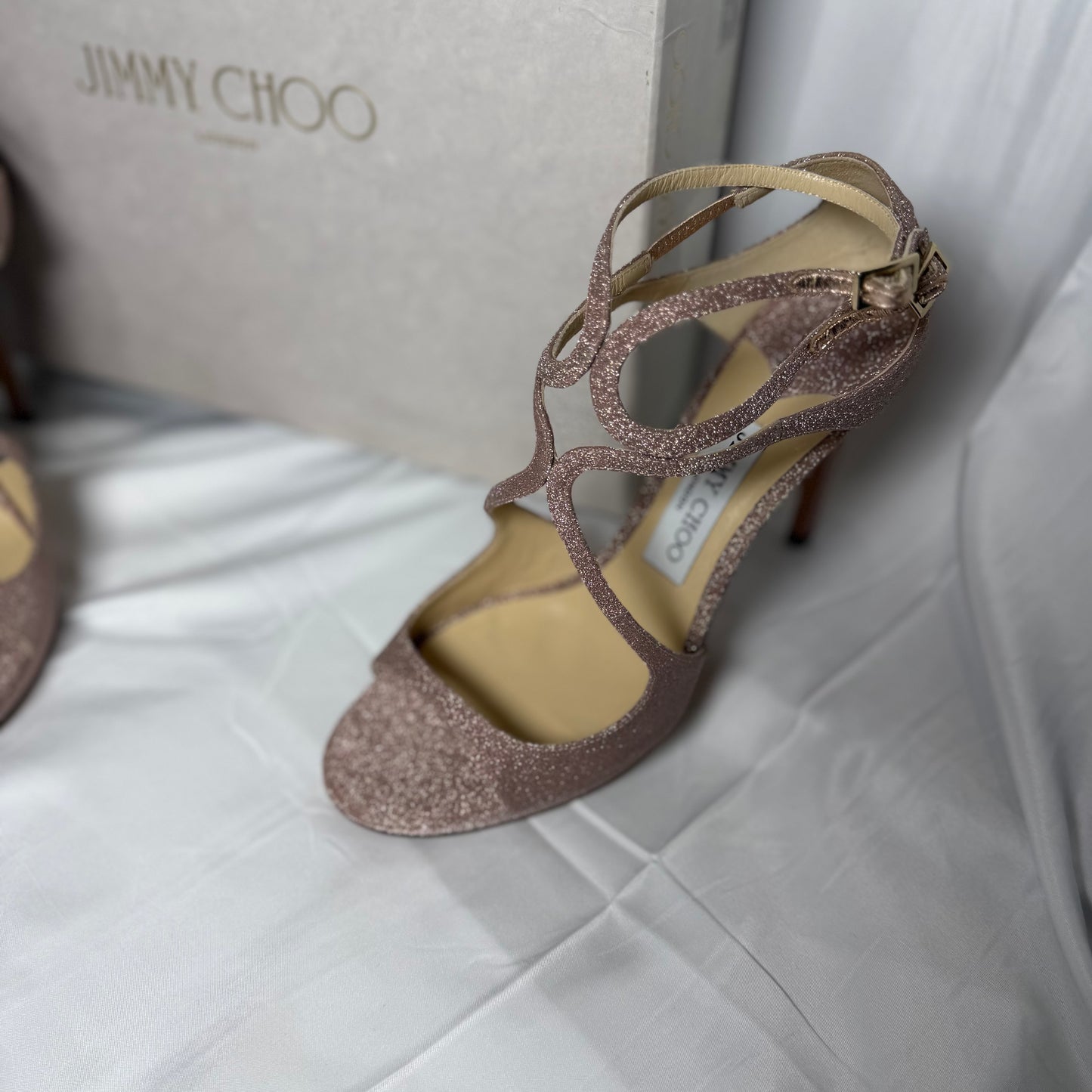 Jimmy Choo Rose Gold Glitter Heels