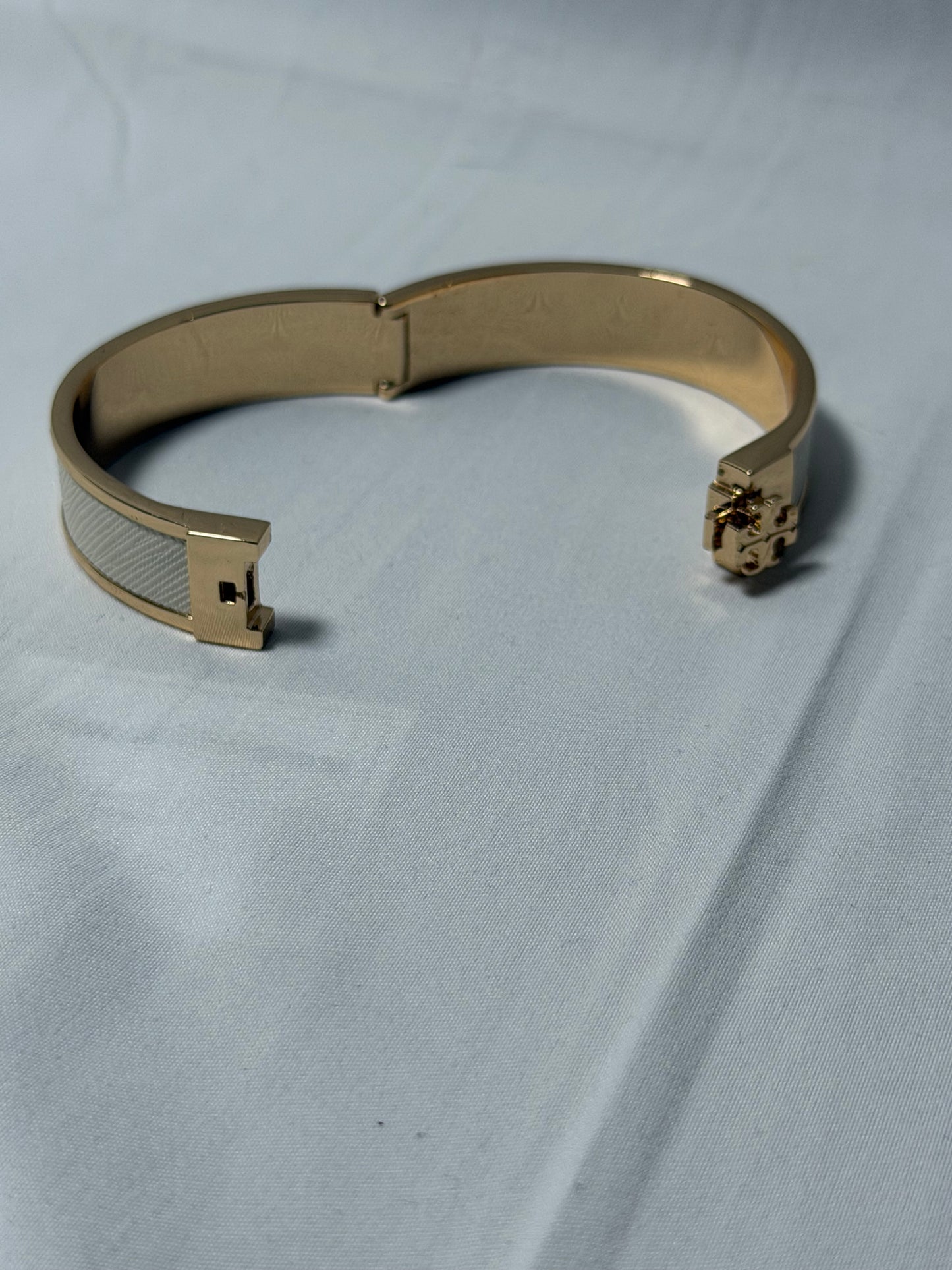 Tory Burch White Leather and Gold Bracelet