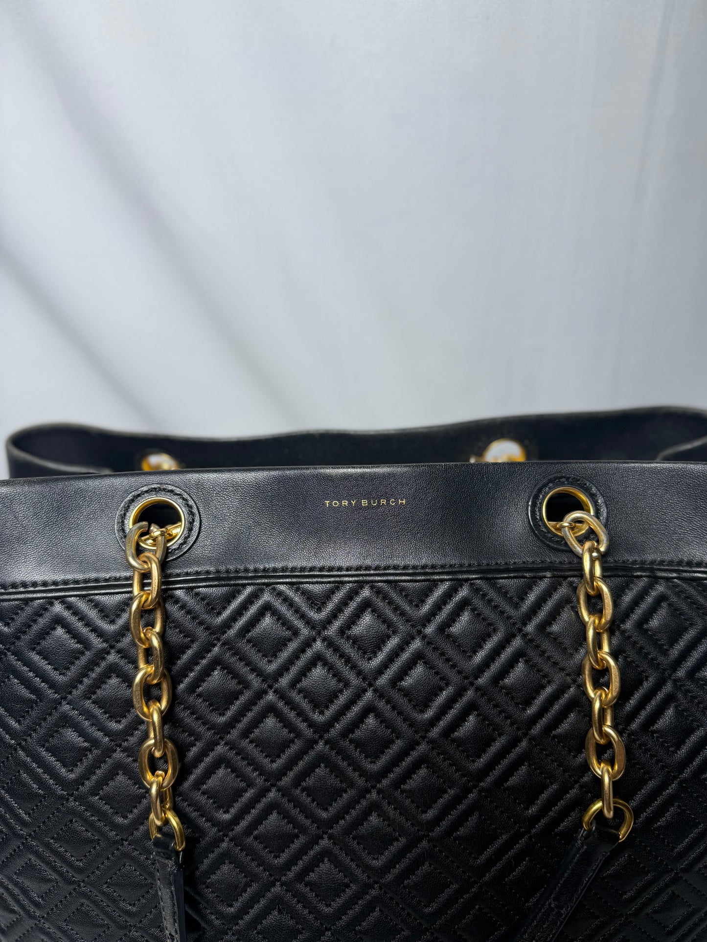 Tory Burch Black Qulited Leather Fleming Tote Bag