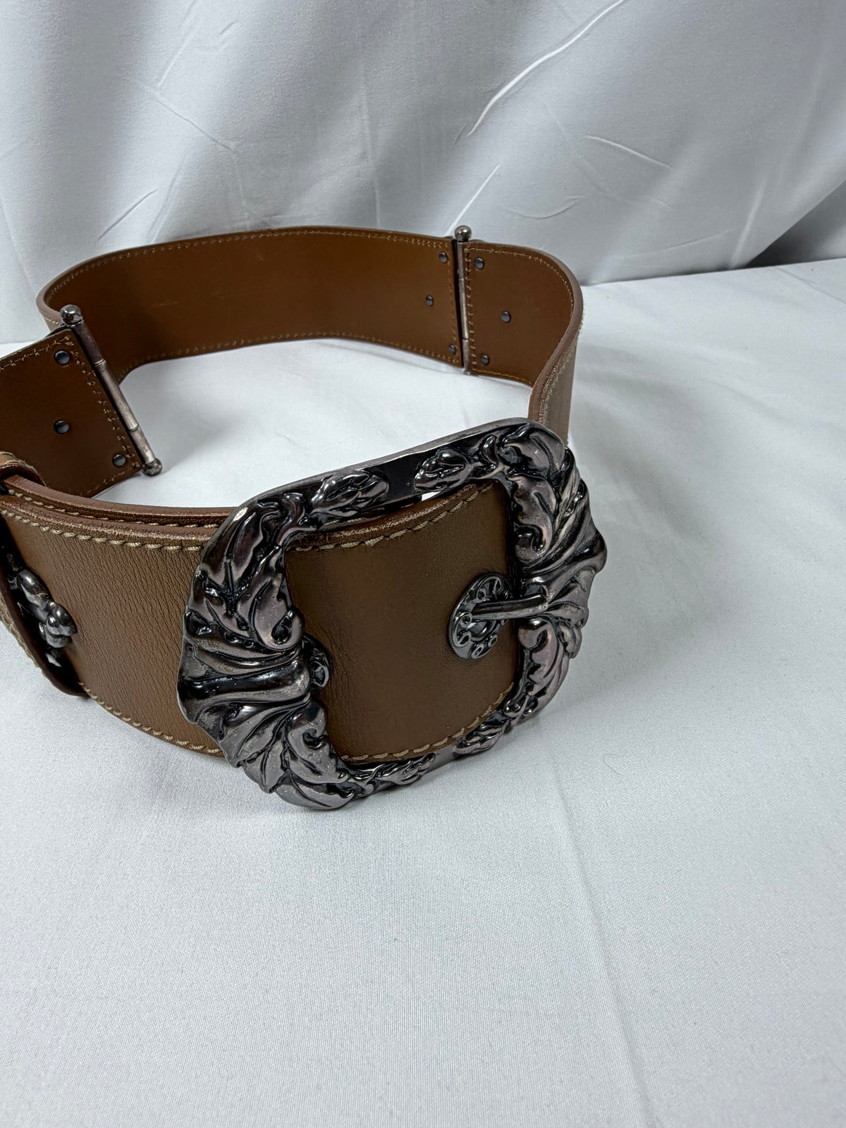 Bottega Veneta Brown Leather Belt with Silver Buckle