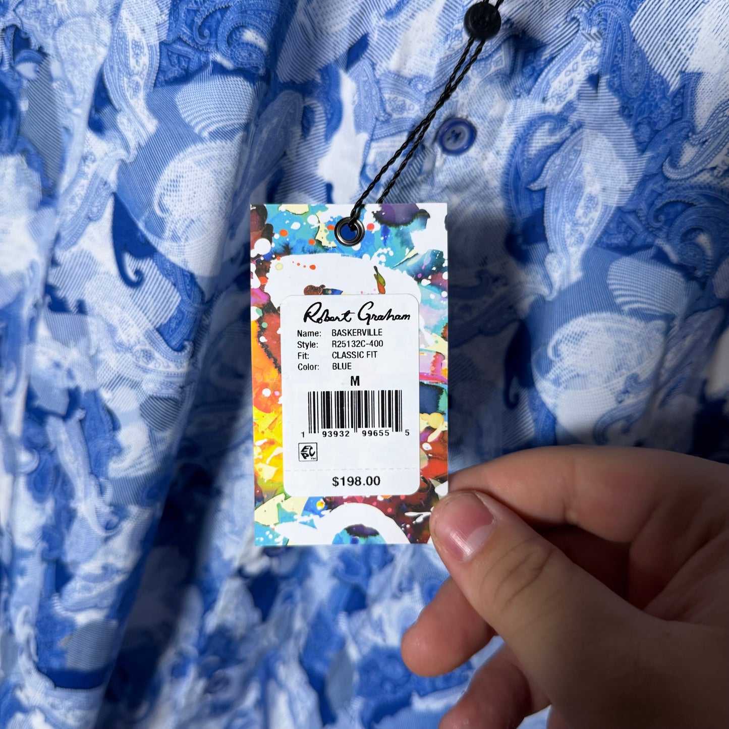 Robert Graham Blue and White Paisley Button Down Brand New