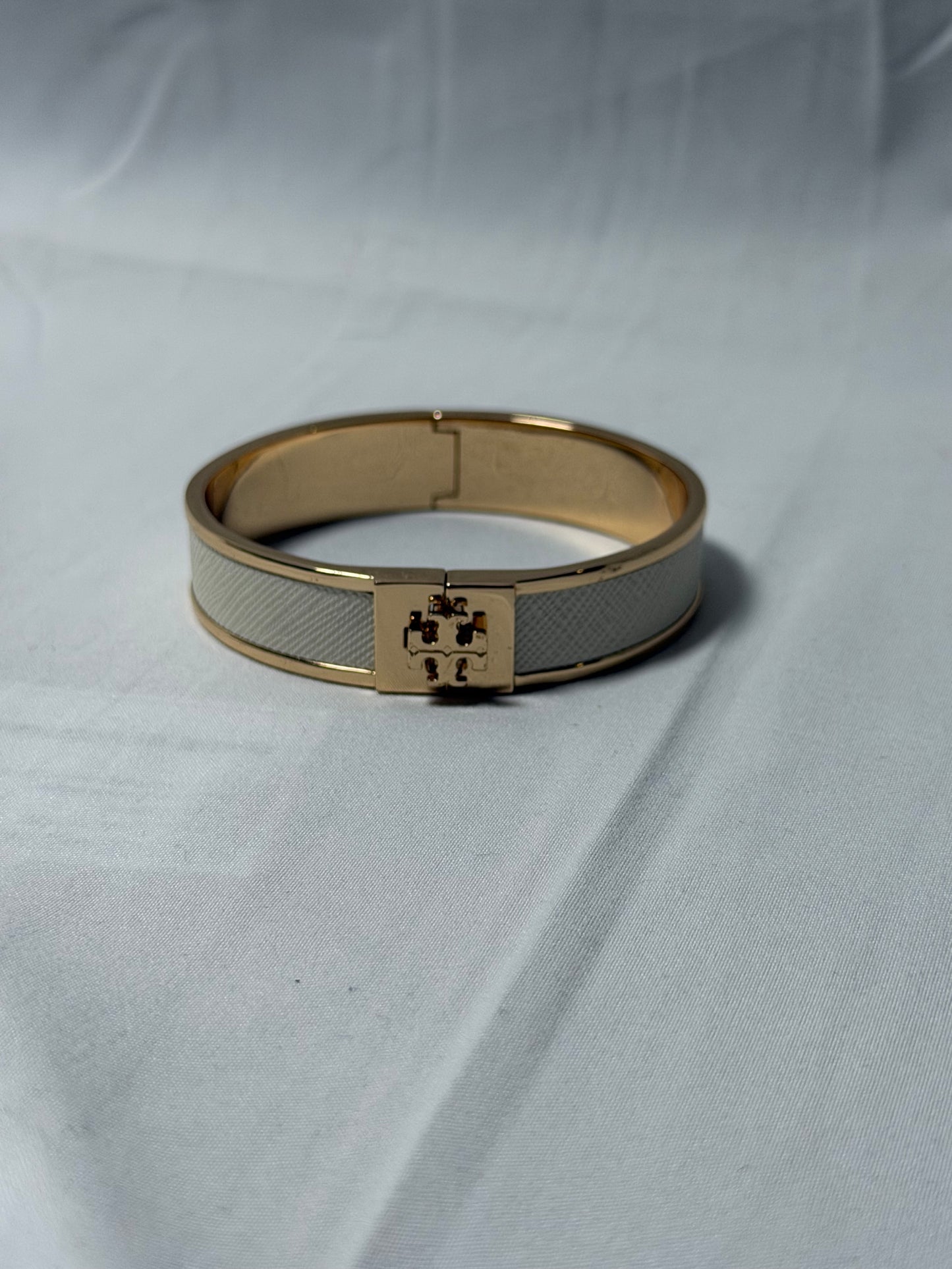 Tory Burch White Leather and Gold Bracelet