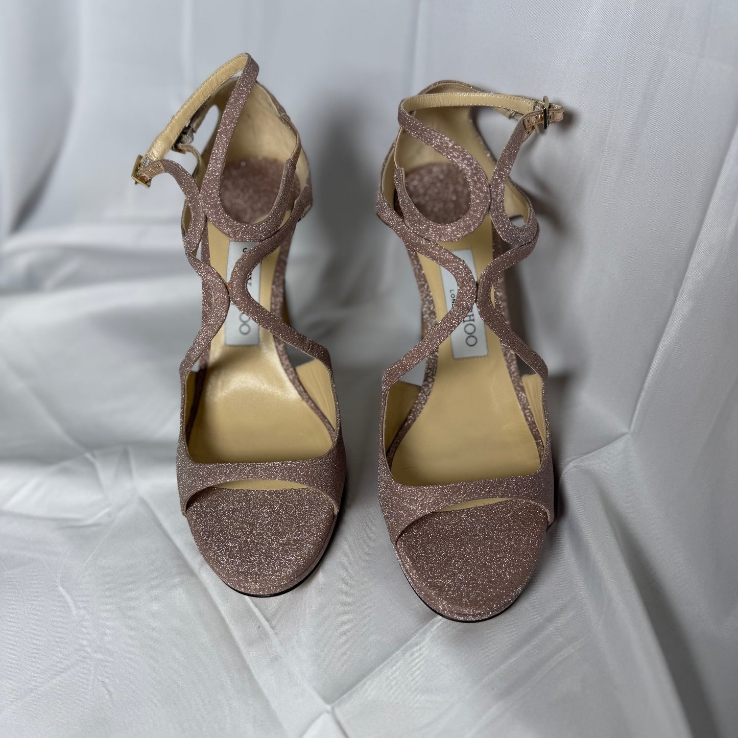 Jimmy Choo Rose Gold Glitter Heels