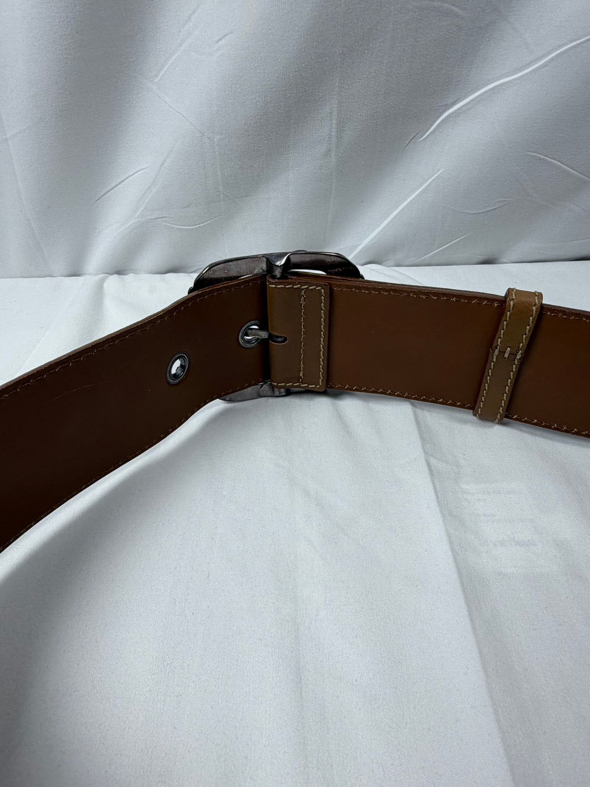 Bottega Veneta Brown Leather Belt with Silver Buckle