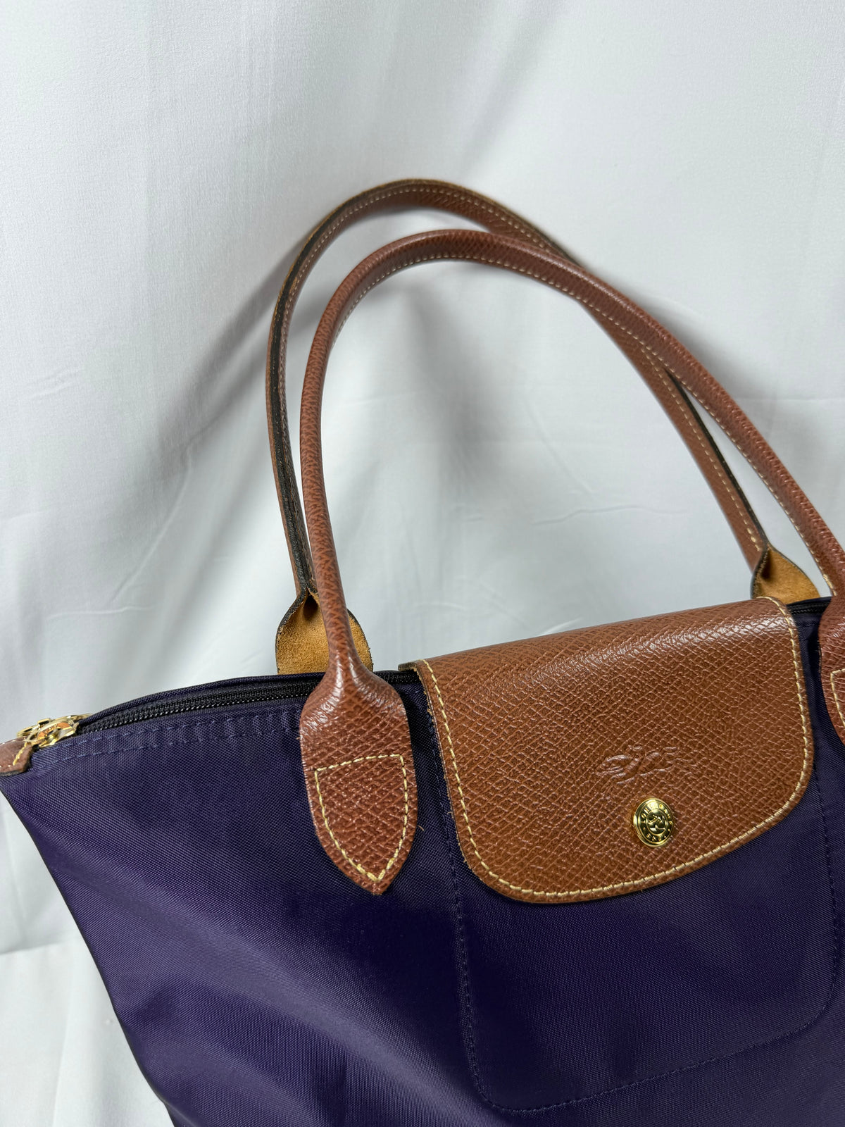 Longchamp Navy Blue/Purple Le Pliage Tote Bag