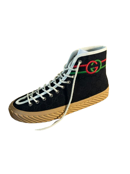 Gucci New Black Monogram Print High-Top Sneakers