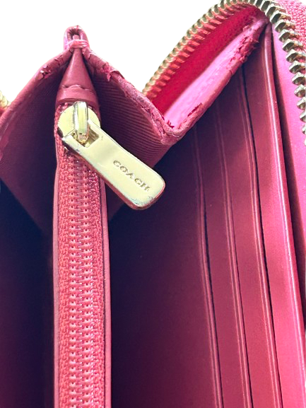 Coach Pink/Tan Accordion Zip Wallet