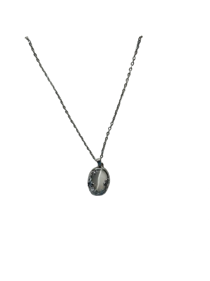 Silver Oval White Stone Necklace