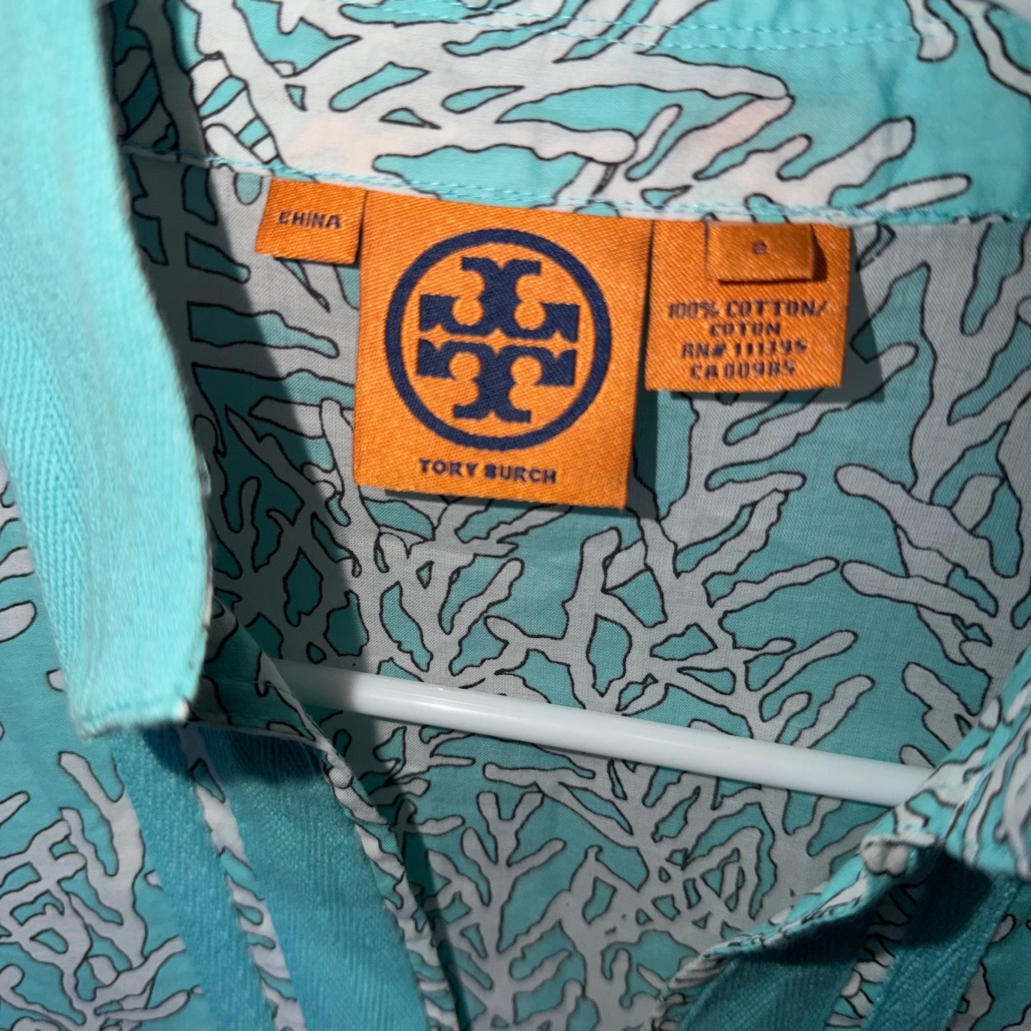 Tory Burch Teal and White Coral Blouse