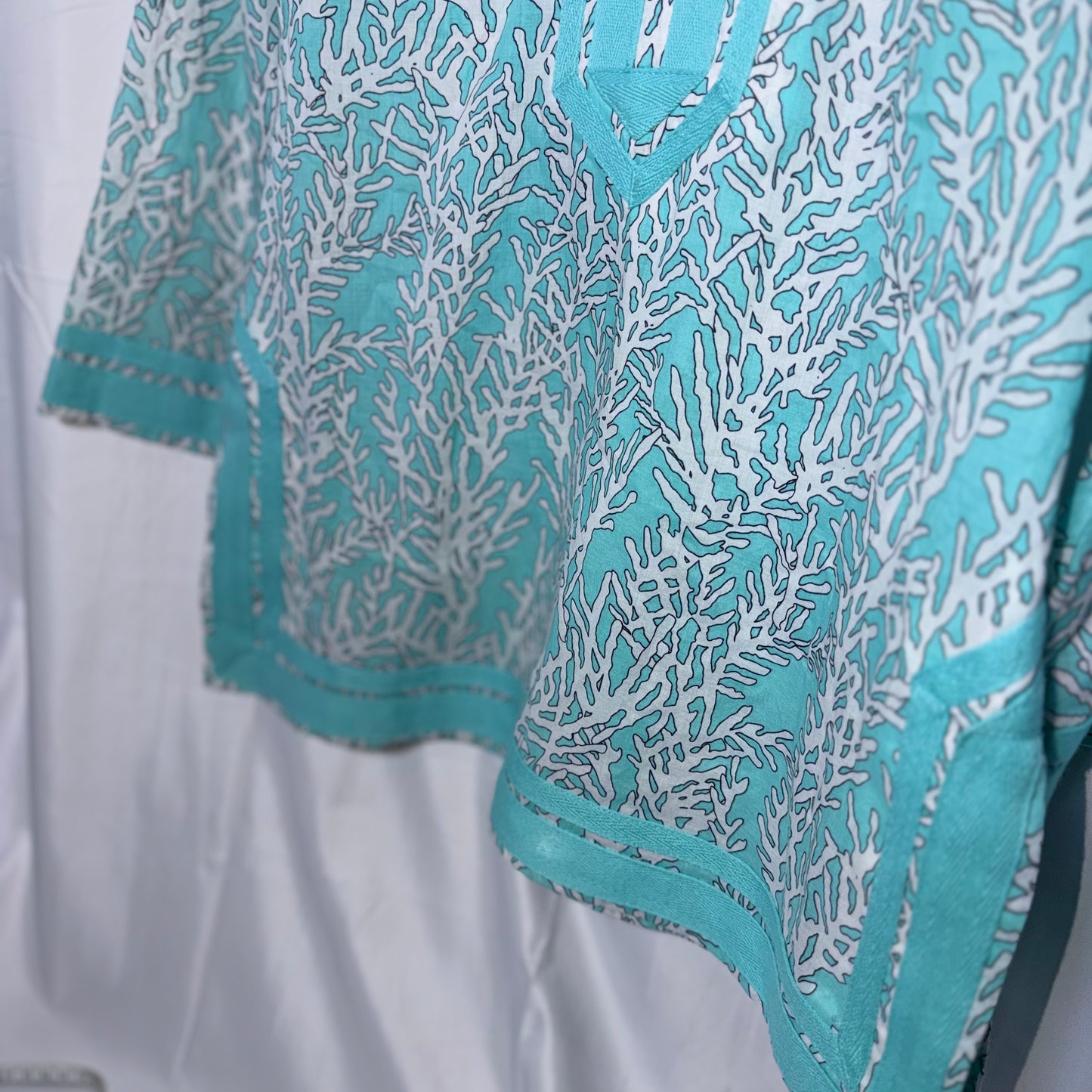 Tory Burch Teal and White Coral Blouse