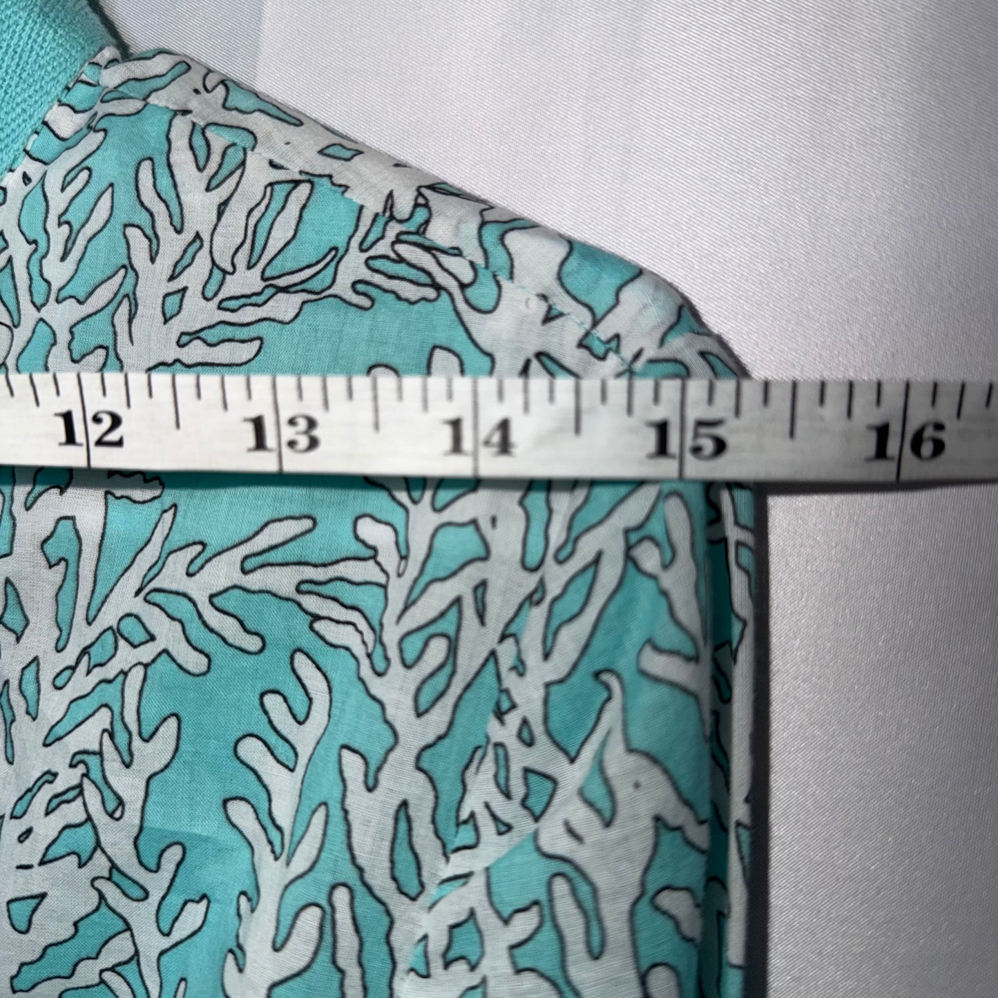 Tory Burch Teal and White Coral Blouse