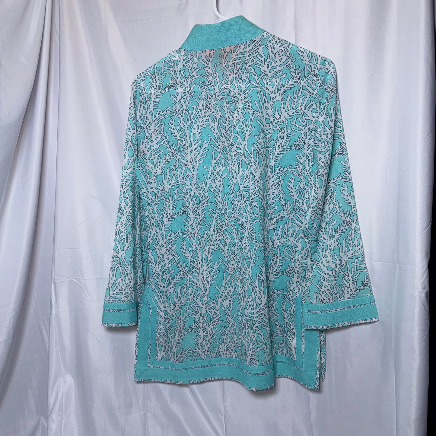 Tory Burch Teal and White Coral Blouse